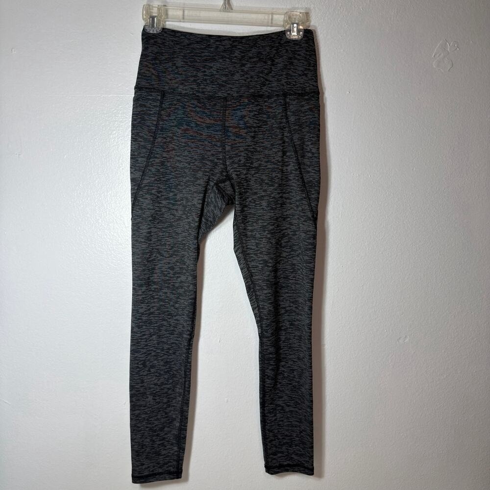 Womens High Rise Space Dye Leggings XS Gray Black Athletic Yoga Pants 26" Inseam